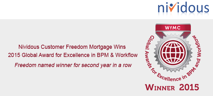 Nividous customer Freedom mortgage wins 2015 Global award for excellence in BPM and Workflow